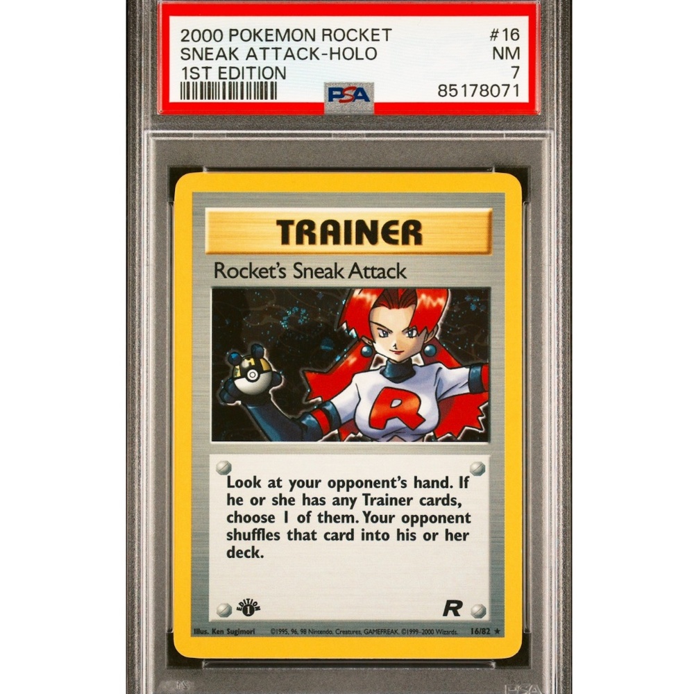 PSA 7 Rocket's Sneak Attack Holo Rare NM #16 Rocket 1st Edition Pokemon 85178071